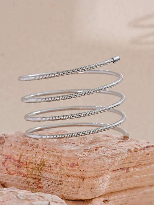 Layered wide modern statement bangle bracelet - product image