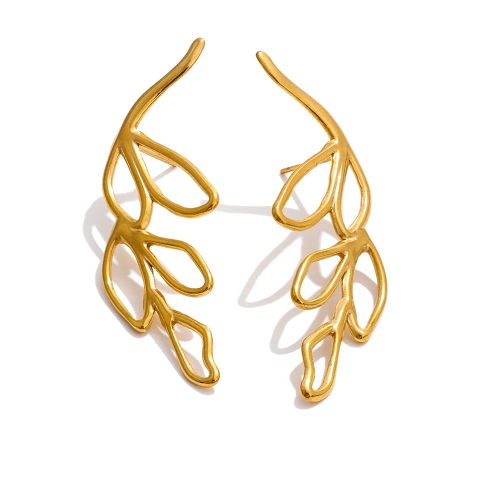 Leaf hollow big stud earrings women - product image