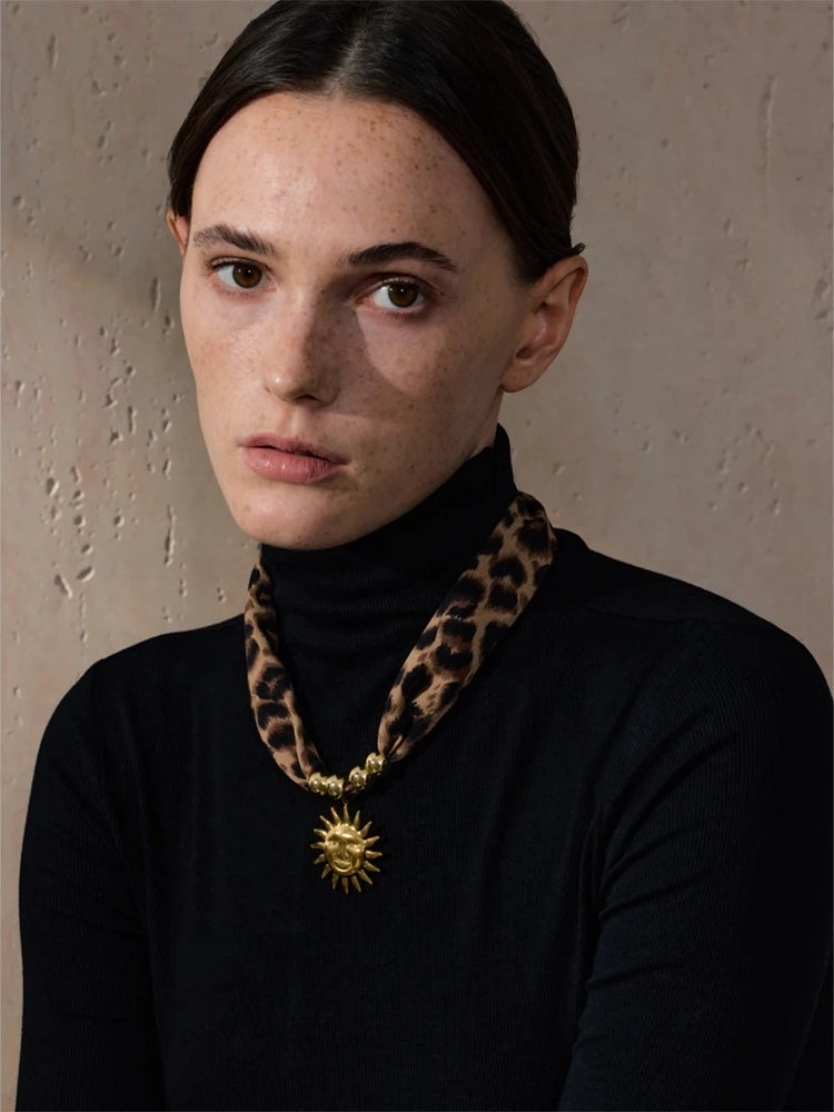 Leopard sunflower pendant necklace women fashion - product image