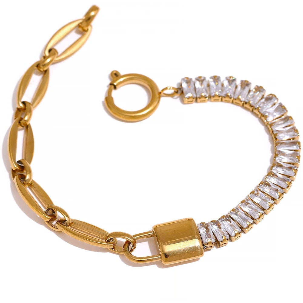 Lock chain cubic zirconia spring ring women bracelet - product image