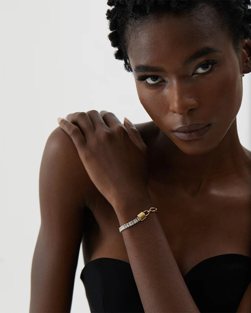 Lock chain cubic zirconia spring ring women bracelet - product image