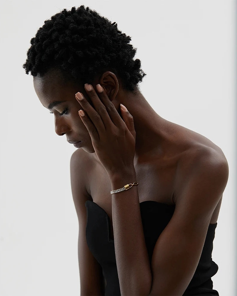 Lock chain cubic zirconia spring ring women bracelet - product image