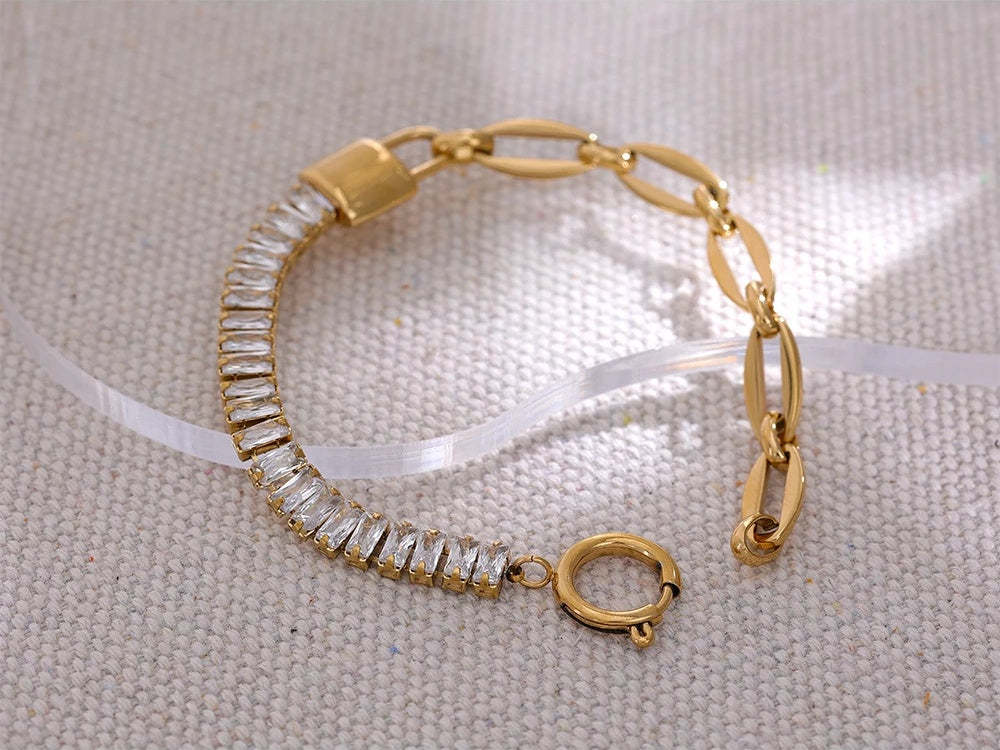 Lock chain cubic zirconia spring ring women bracelet - product image