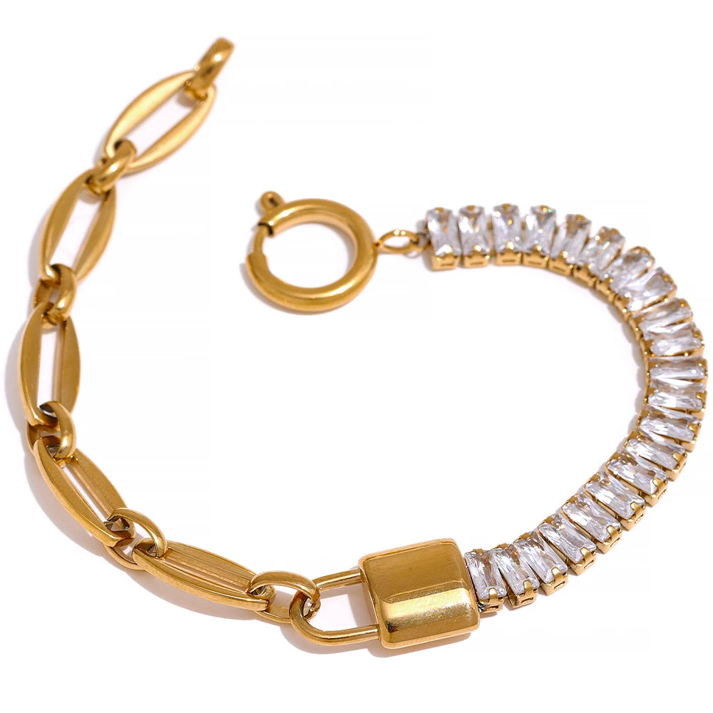 Lock chain cubic zirconia spring ring women bracelet - product image