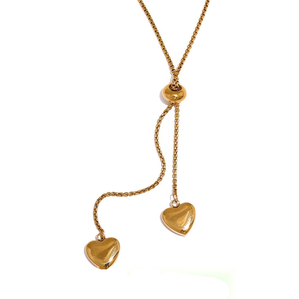 Long heart pendant gold color pull-out necklace - product image