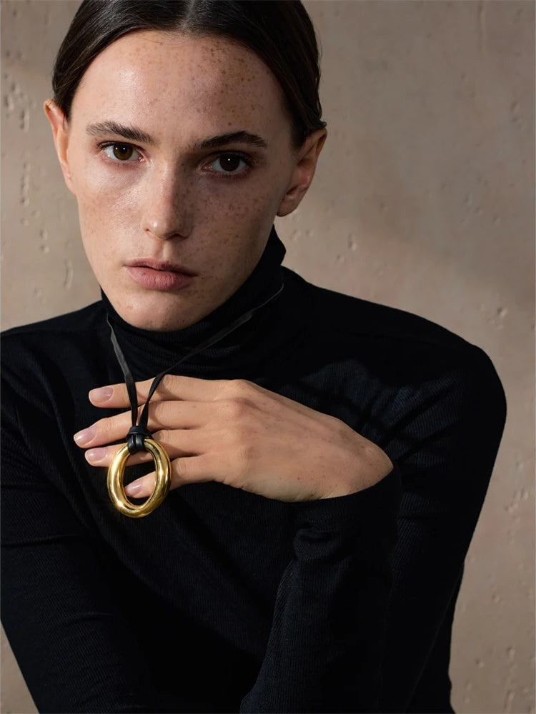 Long pu leather round pendant bib necklace - product image