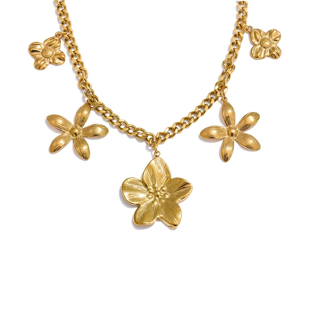 Metal 18k golden flower drop charms necklace - product image