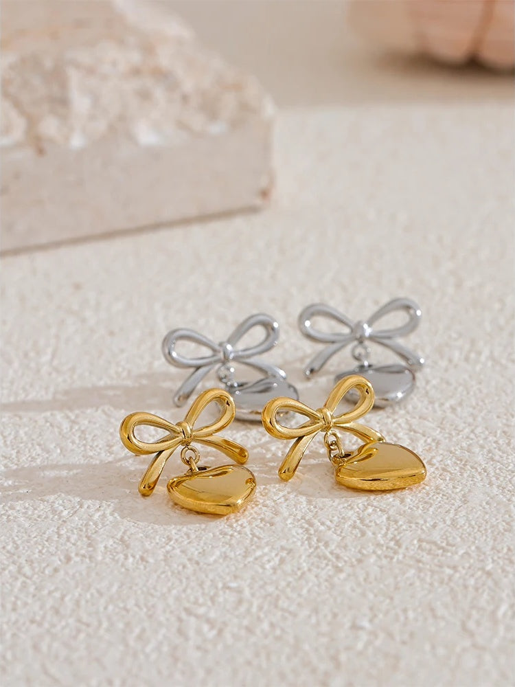 Metal bow knot heart lover necklace earrings set - product image