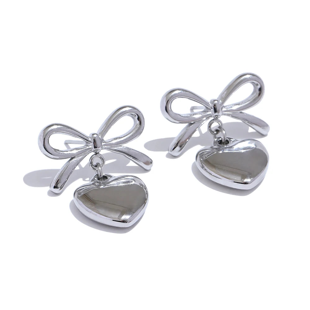Metal bow knot heart lover necklace earrings set - product image