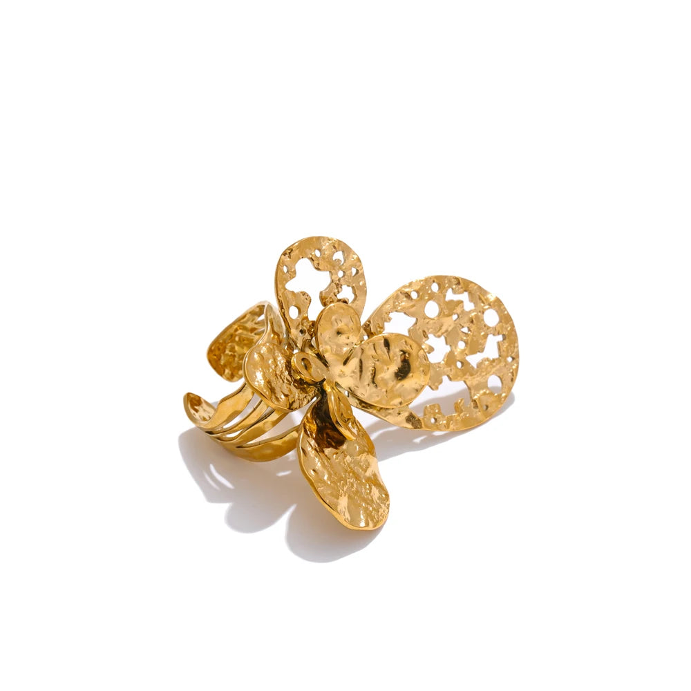 Metal butterfly hollow earrings open ring set - product image