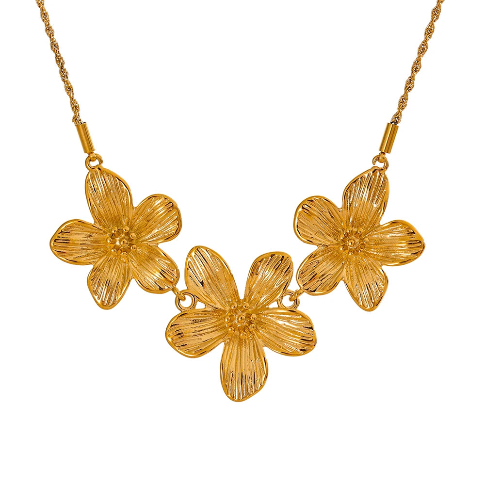 Metal flower pendant necklace texture trendy women - product image