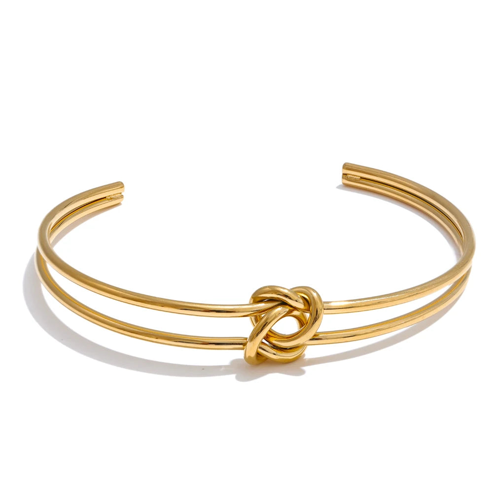 Metal knot open cuff water resistant bracelet - product image