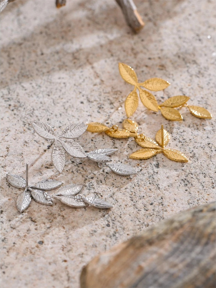 Metal leaf drop earrings gold platinum - product image