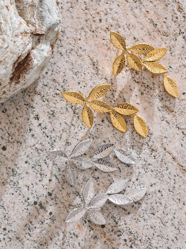Metal leaf drop earrings gold platinum - product image