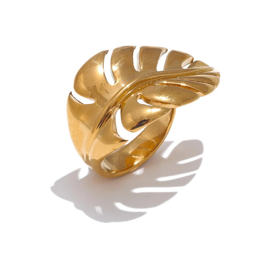 Metal leaf leaves open rust proof women's ring - product image