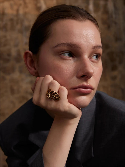 Metal leaf leaves open rust proof women's ring - product image