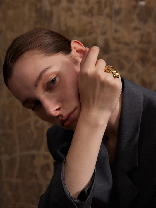 Metal leaf leaves open rust proof women's ring - product image