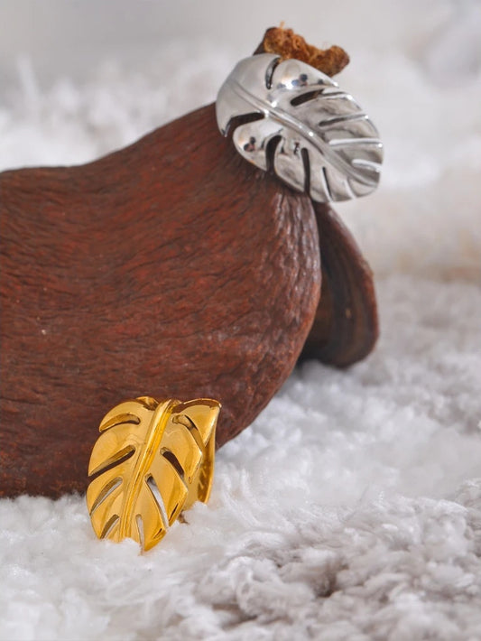 Metal leaf leaves open rust proof women's ring - product image