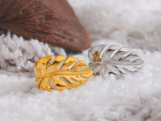 Metal leaf leaves open rust proof women's ring - product image