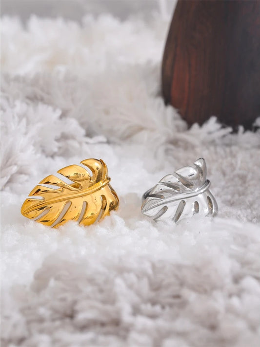 Metal leaf leaves open rust proof women's ring - product image