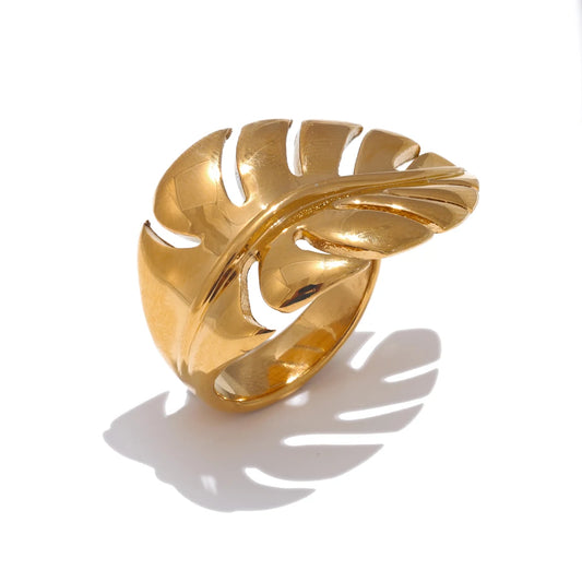 Metal leaf leaves open rust proof women's ring - product image