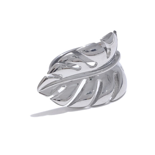 Metal leaf leaves open rust proof women's ring - product image