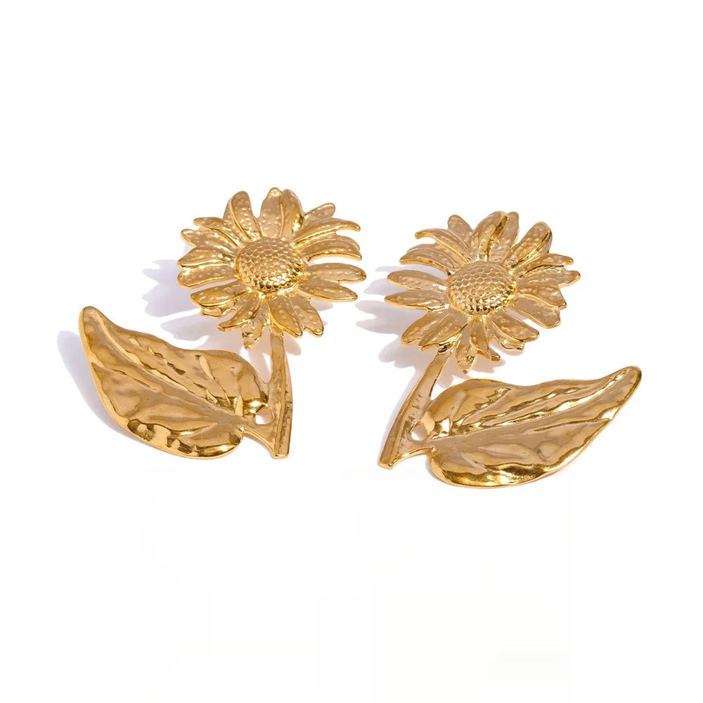Metal sunflower golden stud earrings women's daily - product image