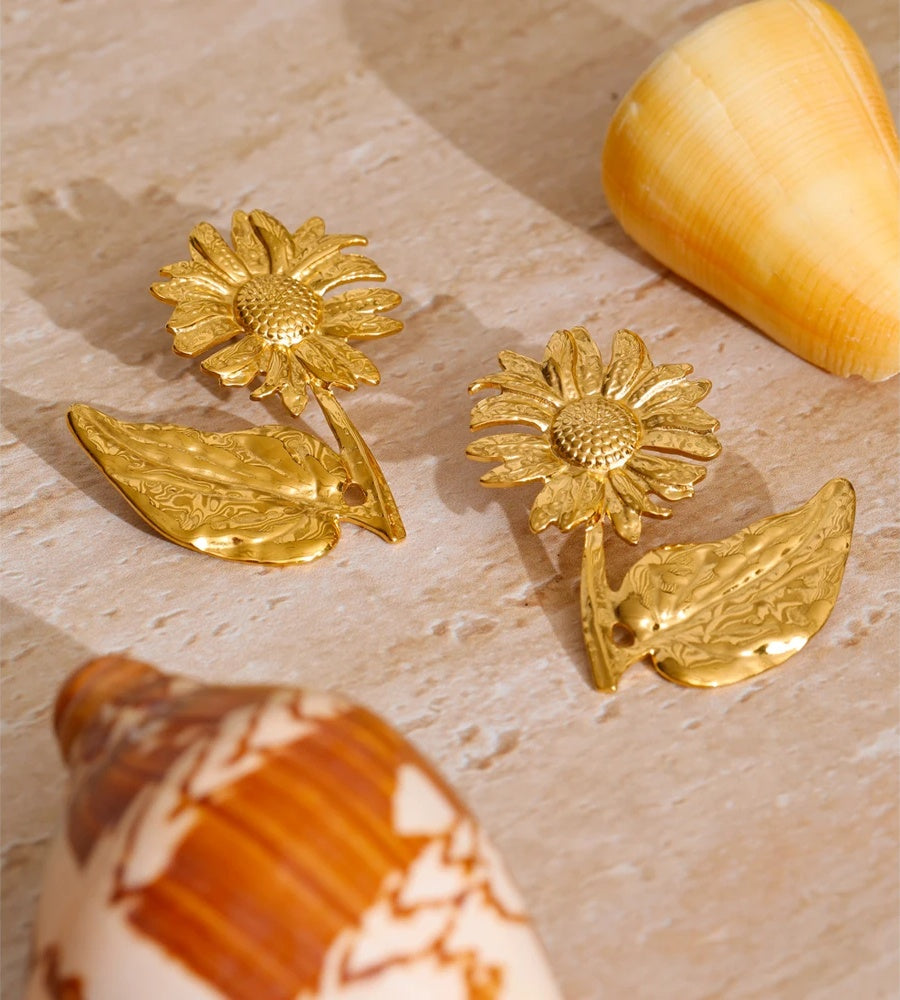 Metal sunflower golden stud earrings women's daily - product image