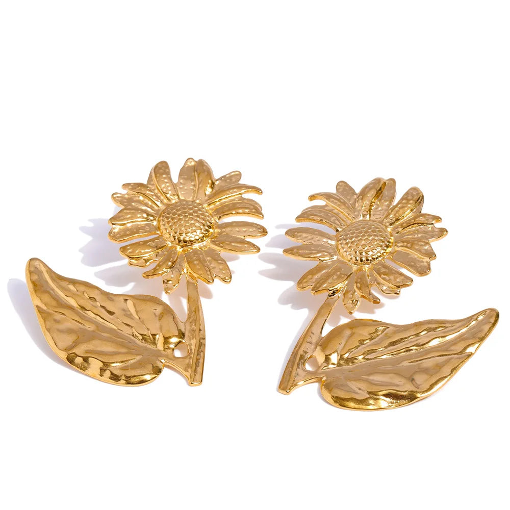 Metal sunflower golden stud earrings women's daily - product image