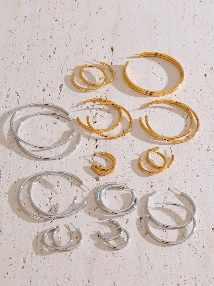 Minimalist c-shape round daily waterproof hoop earrings - product image