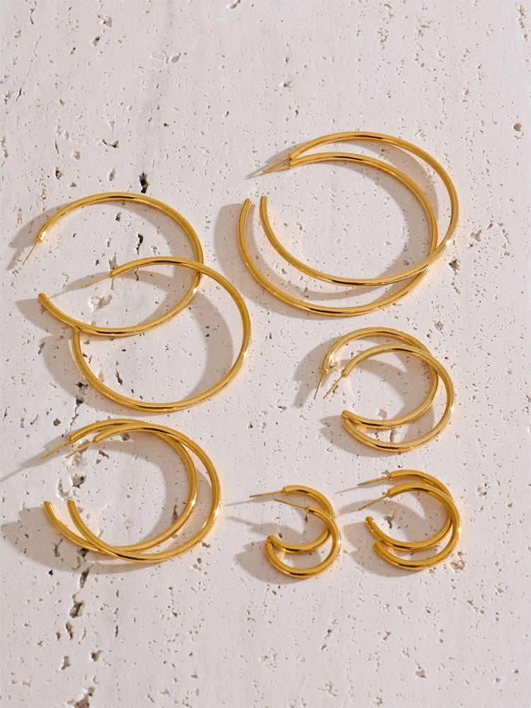 Minimalist c-shape round daily waterproof hoop earrings - product image