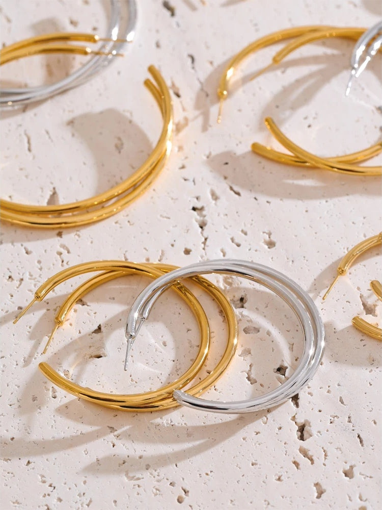 Minimalist c-shape round daily waterproof hoop earrings - product image