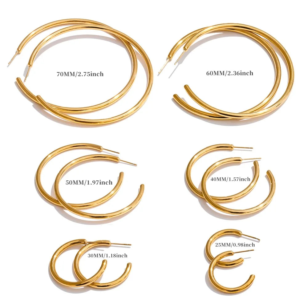 Minimalist c-shape round daily waterproof hoop earrings - product image