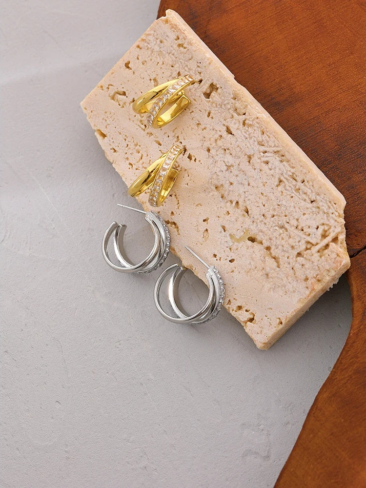 Minimalist cubic zirconia bling stud earrings - product image