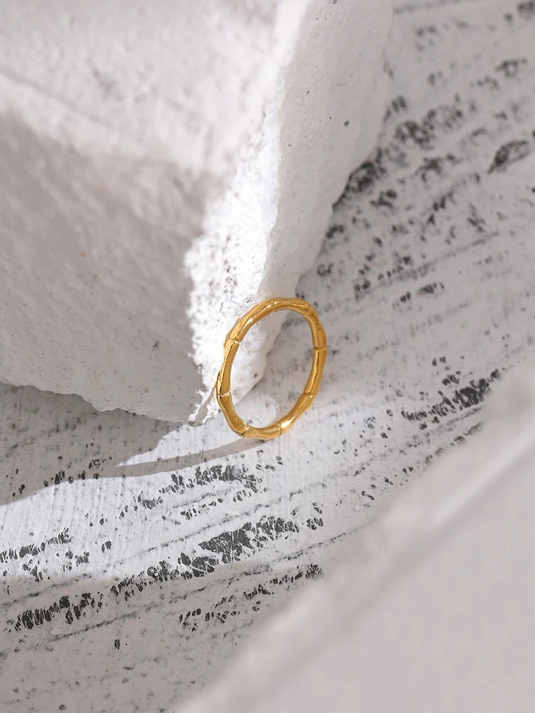 Minimalist golden bamboo joint cocktail ring - product image