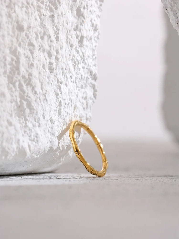 Minimalist golden bamboo joint cocktail ring - product image
