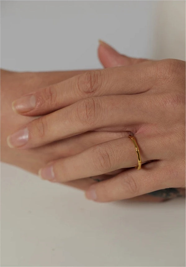 Minimalist golden bamboo joint cocktail ring - product image