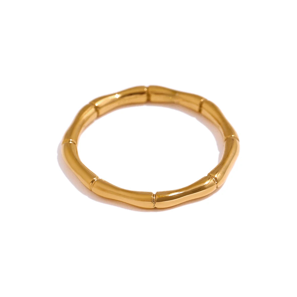 Minimalist golden bamboo joint cocktail ring - product image