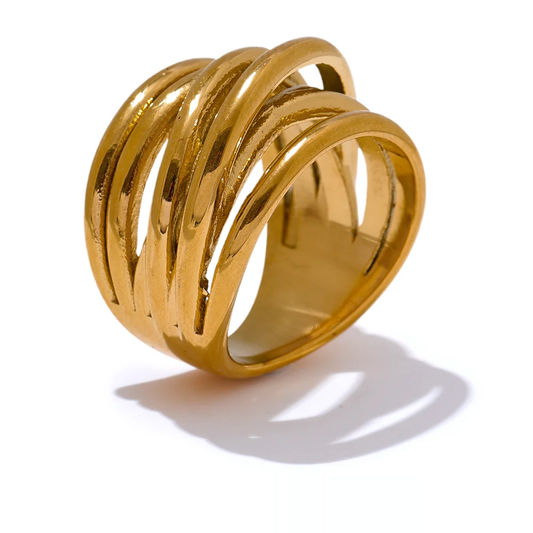 Minimalist golden wide trendy charm statement ring - product image