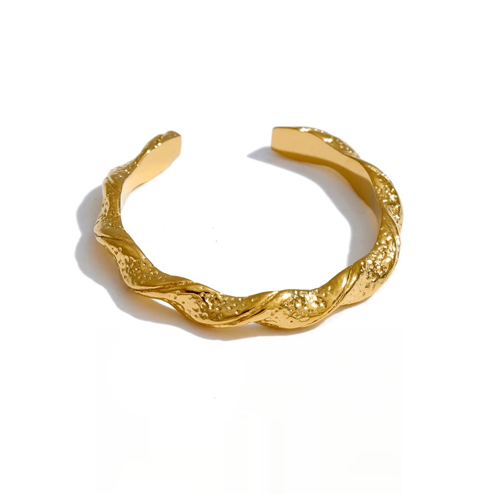 Minimalist hammer twisted open adjustable ring - product image