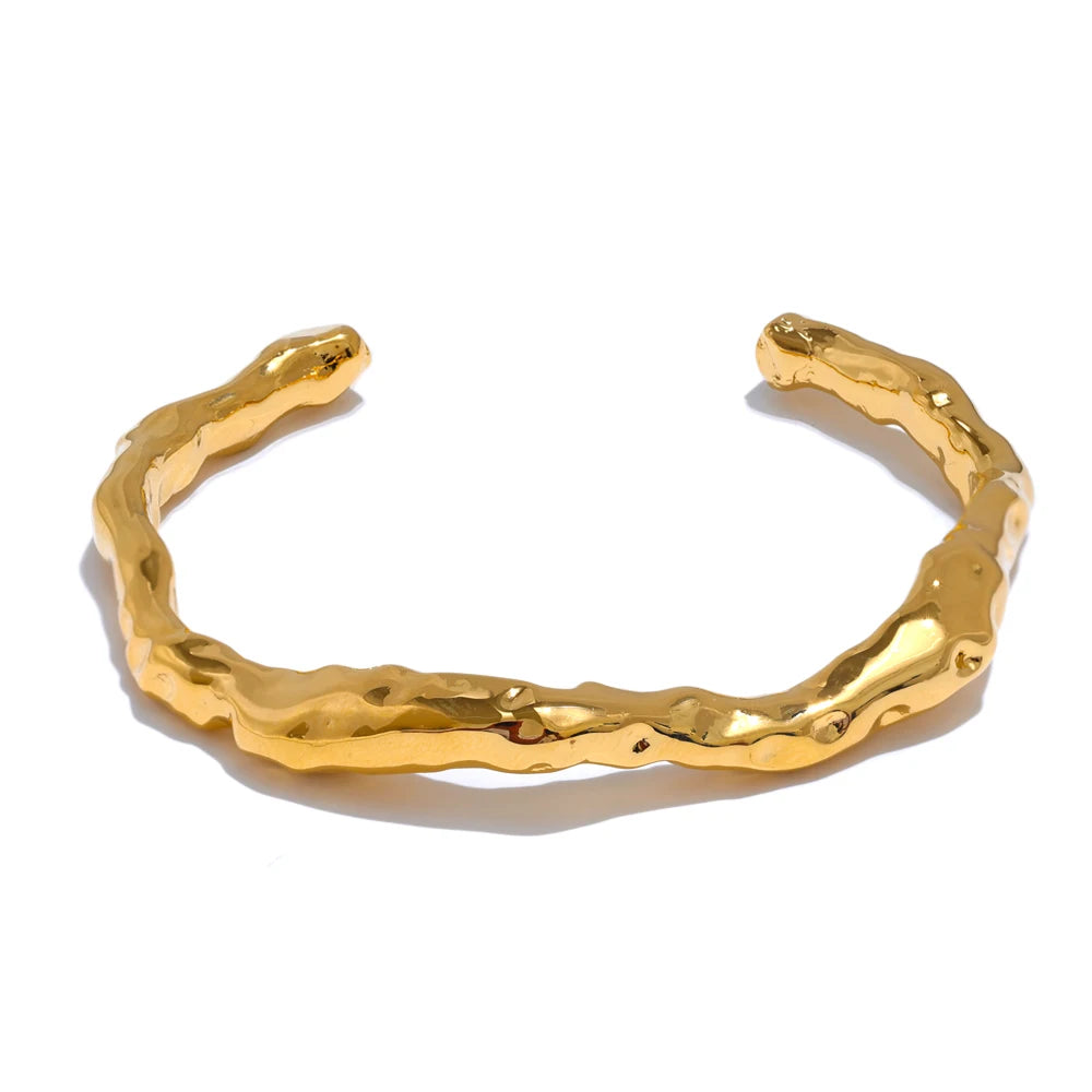 Minimalist hammered open cuff wrist bracelet - product image