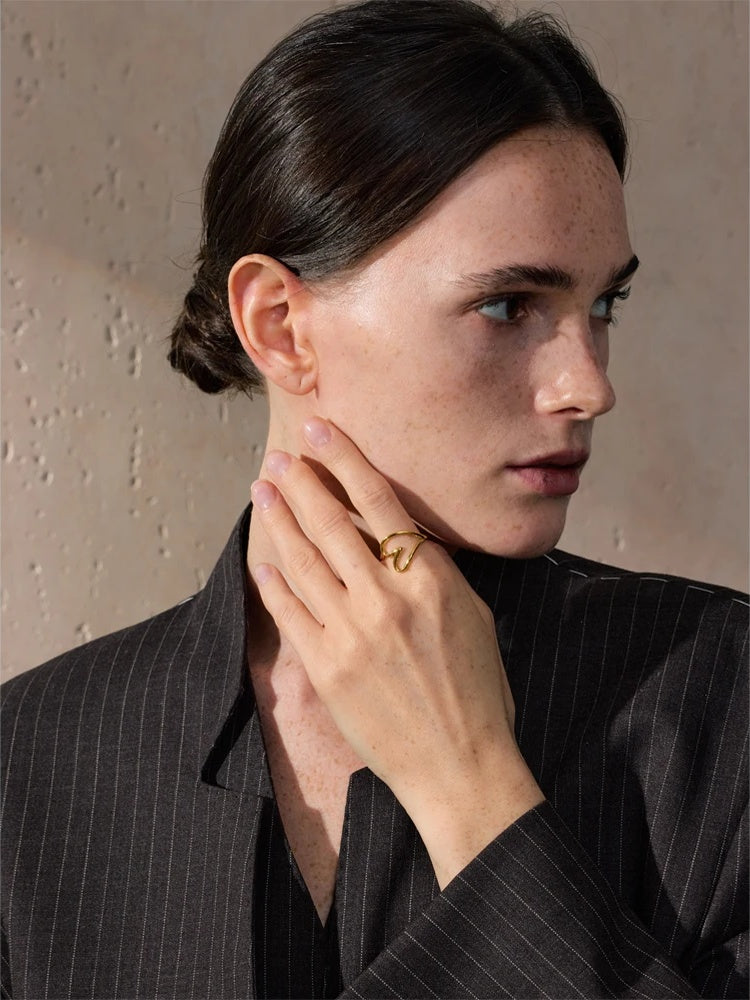 Minimalist heart hollow contemporary fashion ring - product image