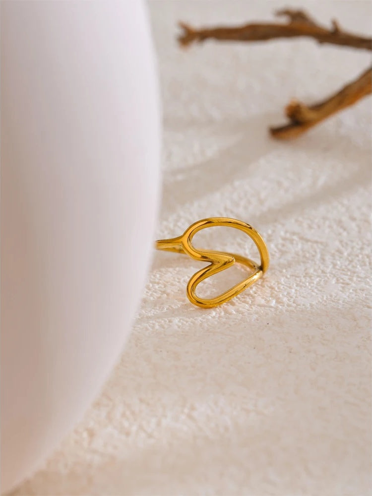 Minimalist heart hollow contemporary fashion ring - product image