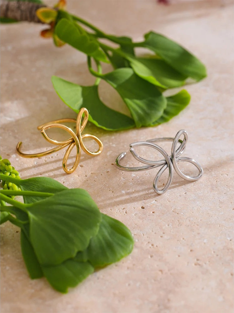 Minimalist hollow flower adjustable plant ring - product image