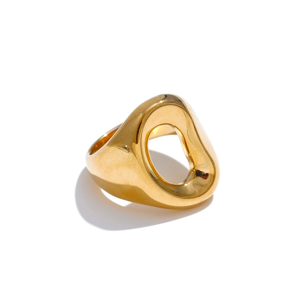 Minimalist hollow gold platinum color smooth fashion ring - product image