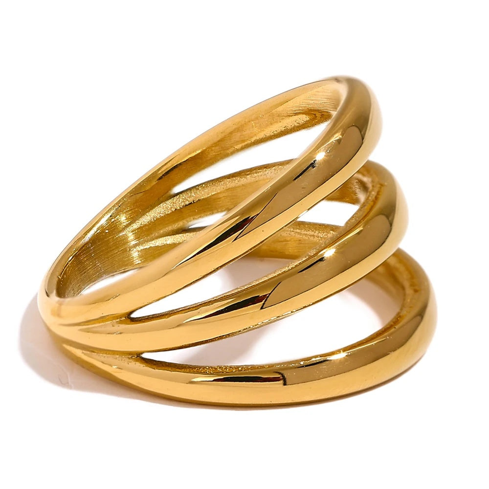Minimalist hollow layered wide textured ring - product image