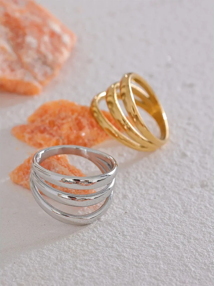 Minimalist hollow layered wide textured ring - product image
