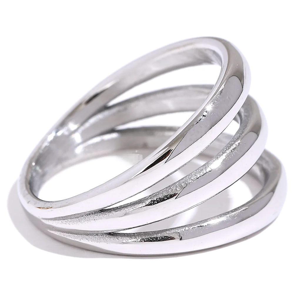 Minimalist hollow layered wide textured ring - product image