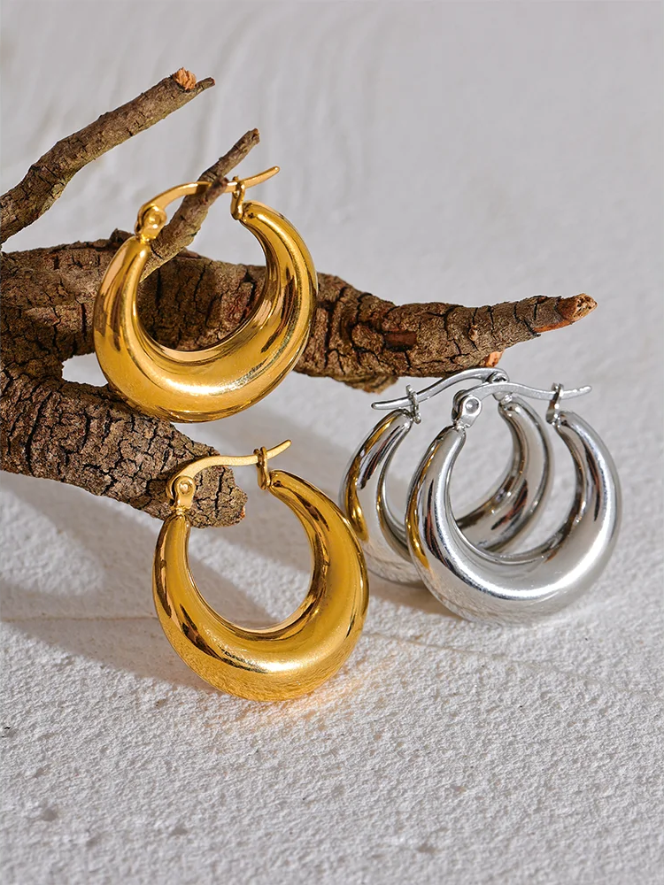 Minimalist hoop earrings stainless steel women - product image