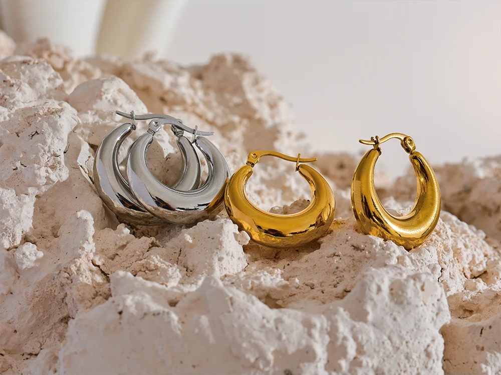 Minimalist hoop earrings stainless steel women - product image